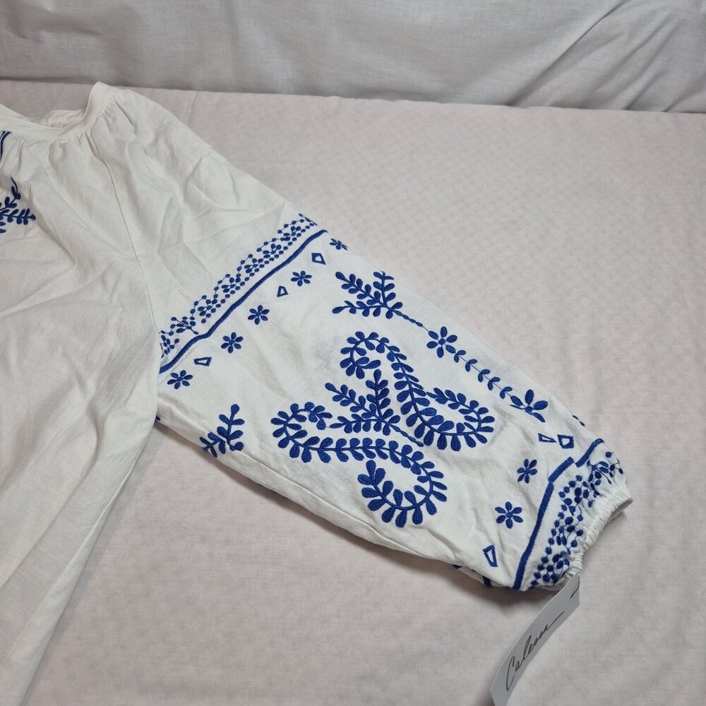 Calessa Women's Top Size XL White Blue Embroidered Crew Neck 3/4 Sleeve Tunic 27 - Picture 5 of 13